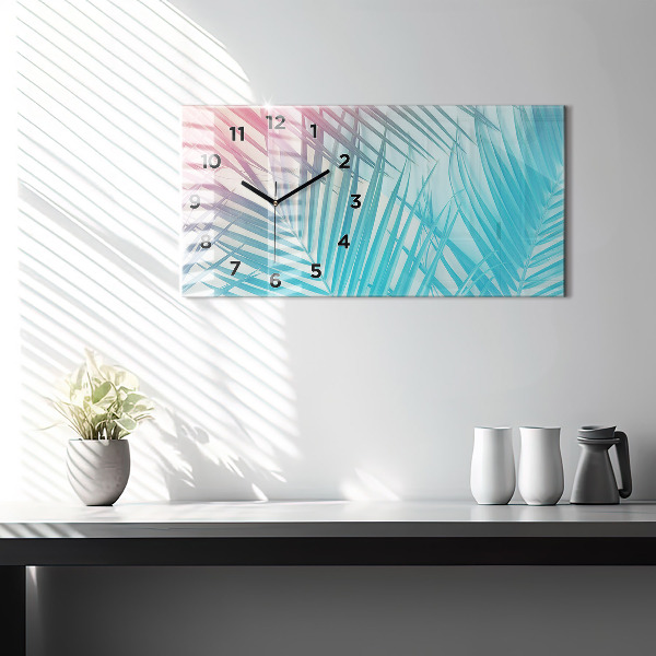 Horizontální skleněné hodiny na stěnu Tropická palma