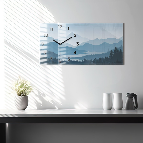 Horizontální skleněné hodiny na stěnu Hornatá krajina