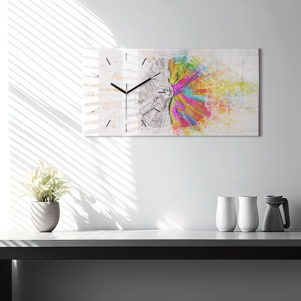 Horizontální skleněné hodiny na stěnu Abstraktní mozek