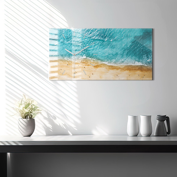 Horizontální skleněné hodiny na stěnu Lidé na mořské pláži