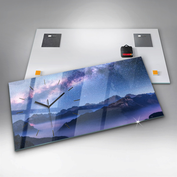 Horizontální skleněné hodiny na stěnu Mléčná dráha