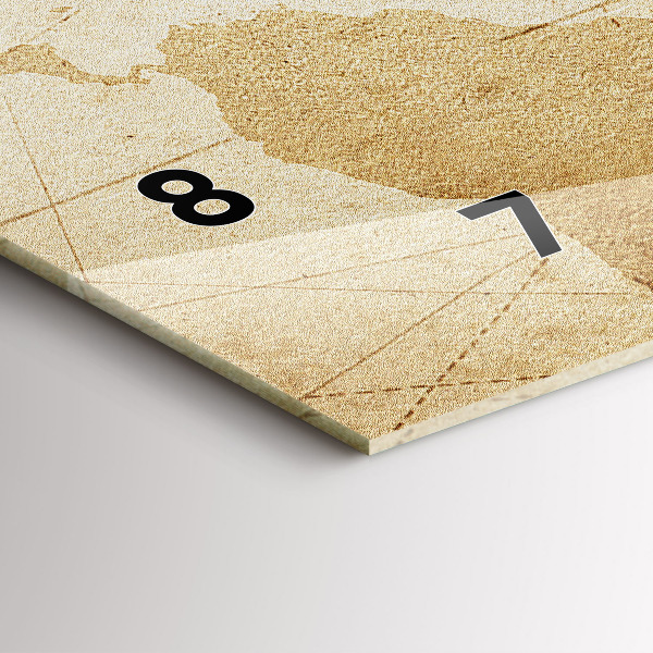 Horizontální skleněné hodiny na stěnu Vintage mapa světa