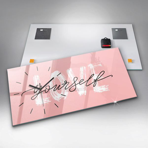 Horizontální skleněné hodiny na stěnu Nápis Miluj se