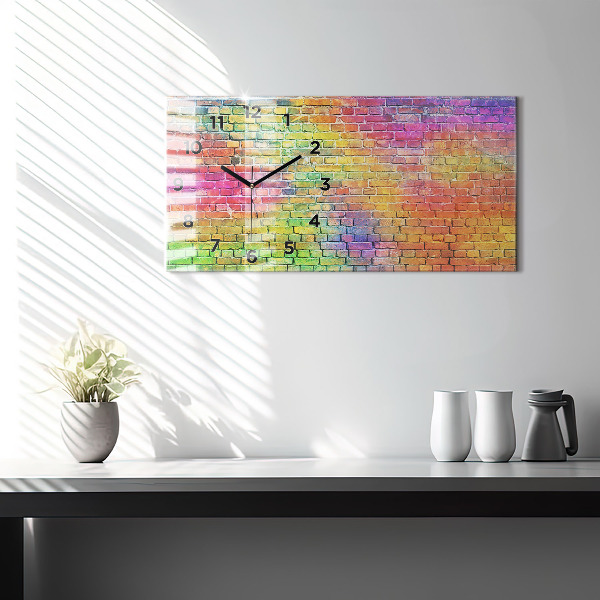 Horizontální skleněné hodiny na stěnu Malovaná zeď