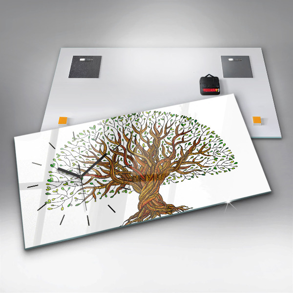 Horizontální skleněné hodiny na stěnu Kořeny stromu