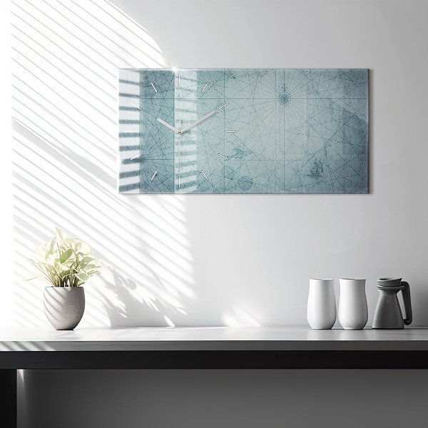 Horizontální skleněné hodiny na stěnu Vintage mapa