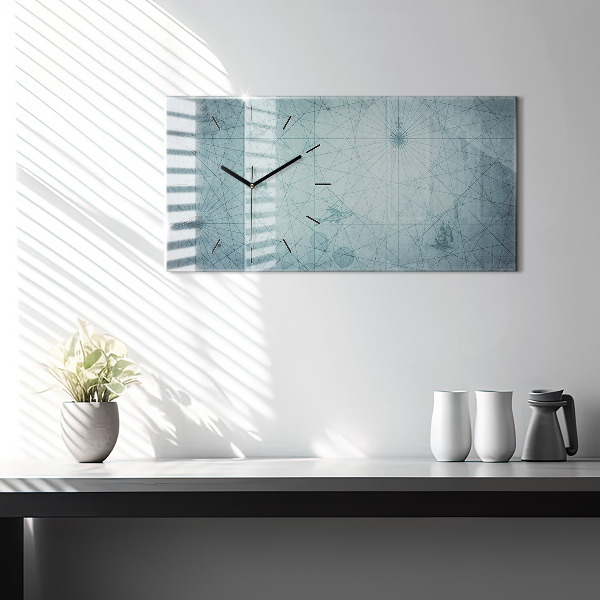 Horizontální skleněné hodiny na stěnu Vintage mapa