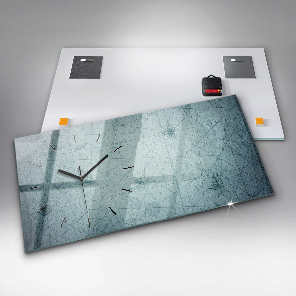 Horizontální skleněné hodiny na stěnu Vintage mapa