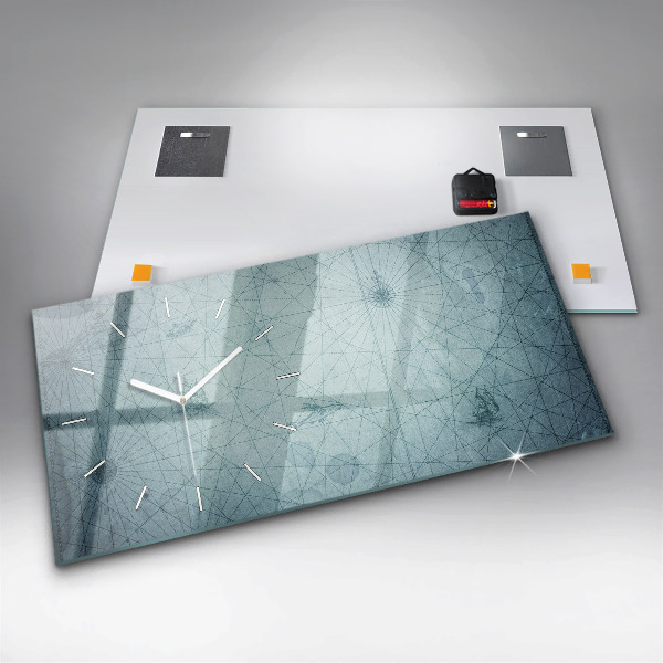 Horizontální skleněné hodiny na stěnu Vintage mapa