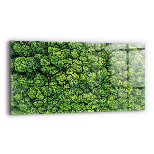 Horizontální skleněné hodiny na stěnu Les z ptačí perspektivy