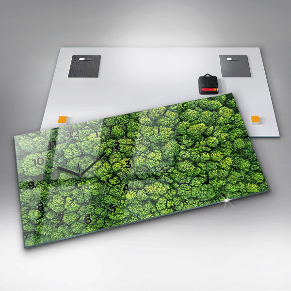 Horizontální skleněné hodiny na stěnu Les z ptačí perspektivy