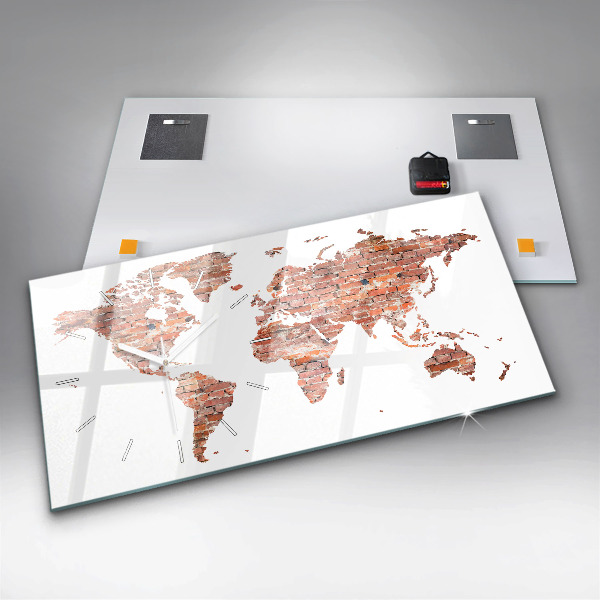 Horizontální hodiny na skle Stará cihlová mapa