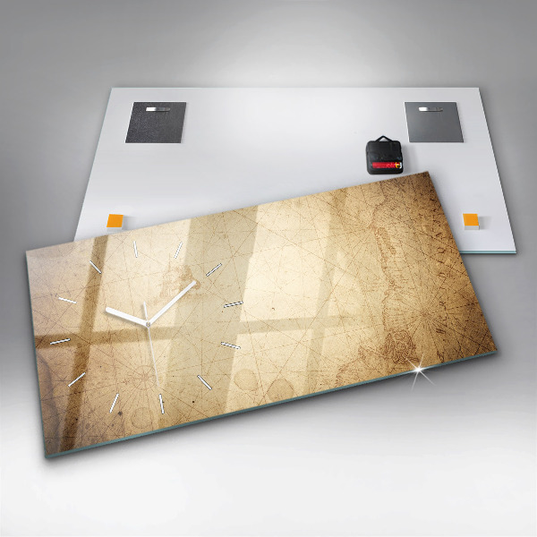 Horizontální hodiny na skle Stará mapa světa