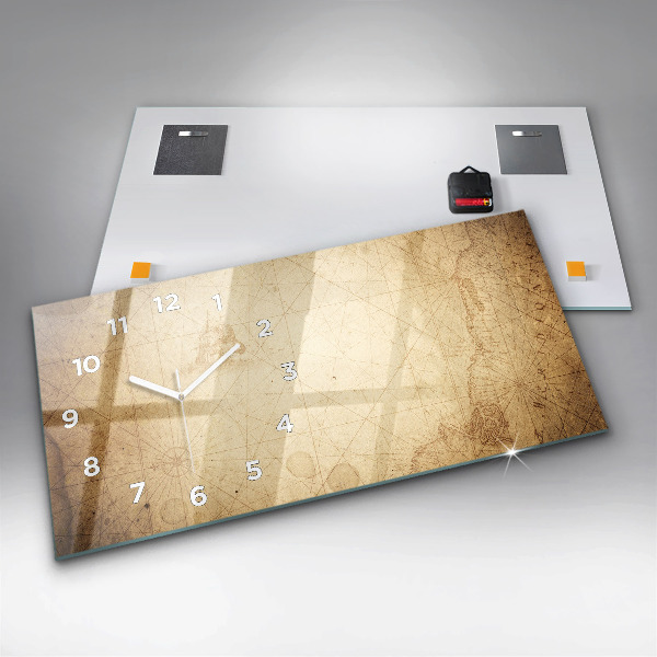 Horizontální hodiny na skle Stará mapa světa