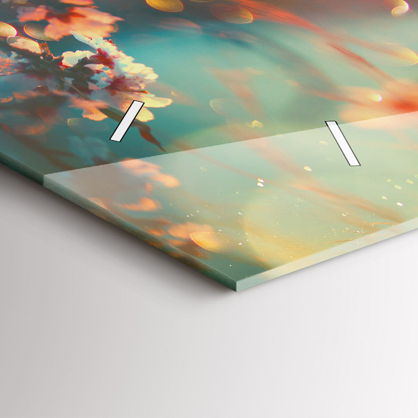 Horizontální hodiny na skle Jarní květiny