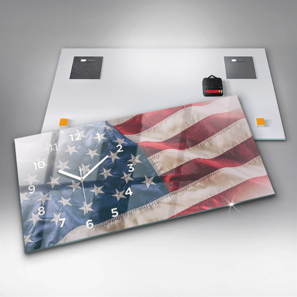 Horizontální hodiny na skle Americká vlajka