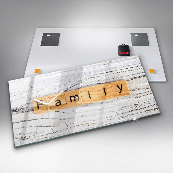 Horizontální hodiny na skle Rodina