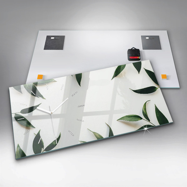 Horizontální hodiny na skle Rám z listí