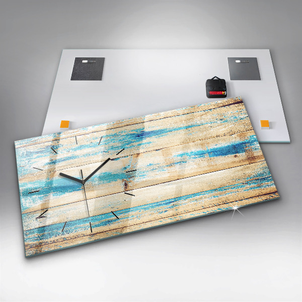 Horizontální hodiny na skle Poškrábané dřevo