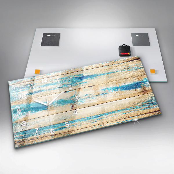 Horizontální hodiny na skle Poškrábané dřevo