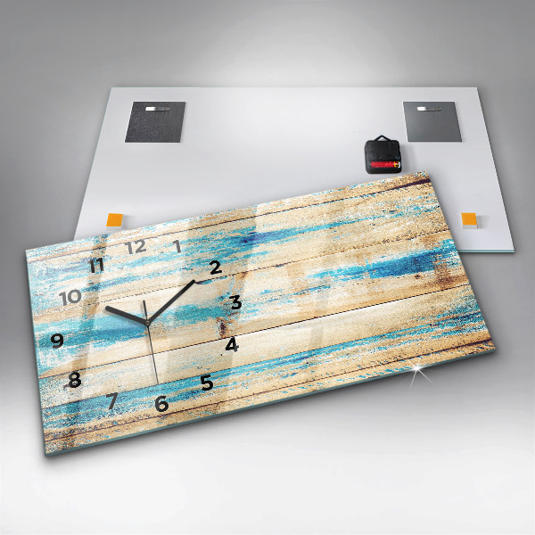 Horizontální hodiny na skle Poškrábané dřevo