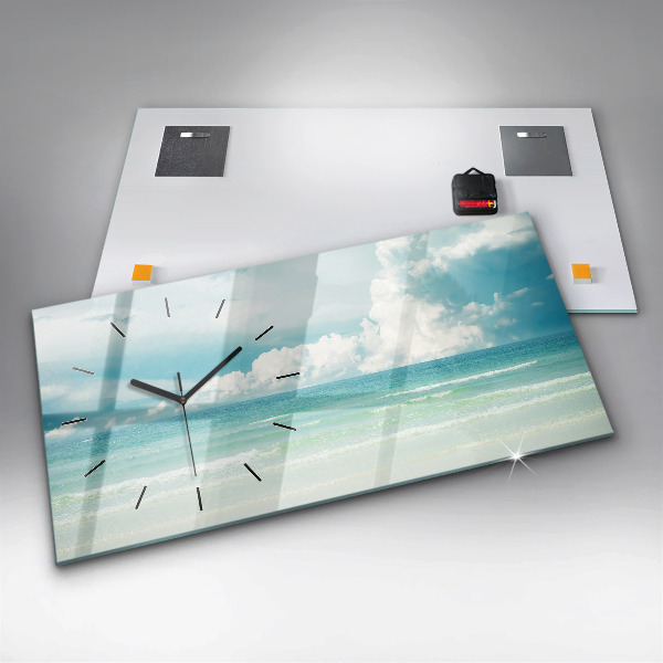 Horizontální hodiny na skle Krajina s mořem
