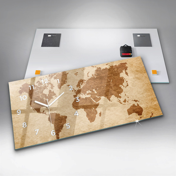 Horizontální hodiny na skle Mapa světa ve starém stylu