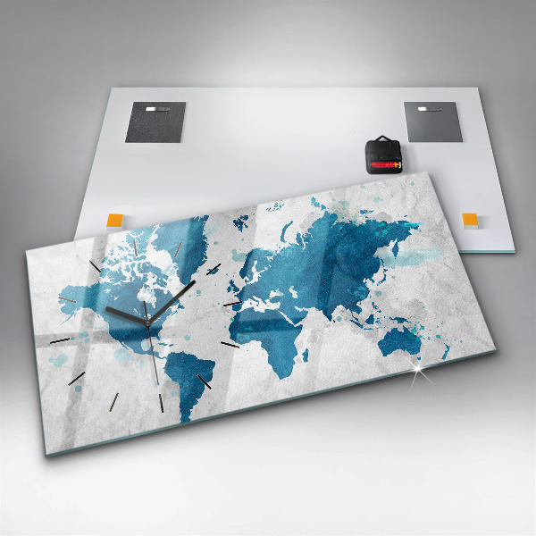 Horizontální hodiny na skle Mapa světa
