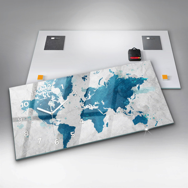 Horizontální hodiny na skle Mapa světa