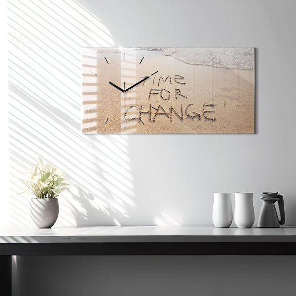 Horizontální hodiny na skle Citát na pláži