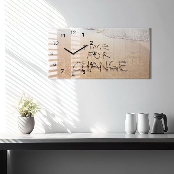 Horizontální hodiny na skle Citát na pláži