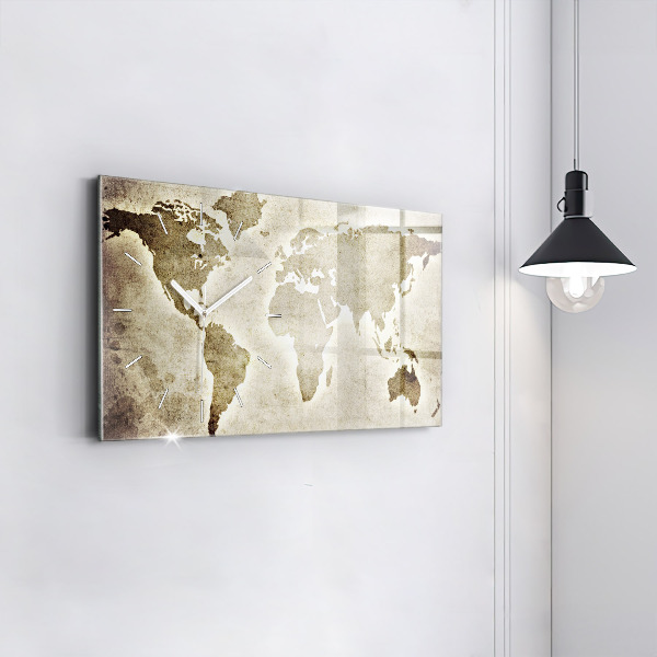 Horizontální hodiny na skle Mapa světa