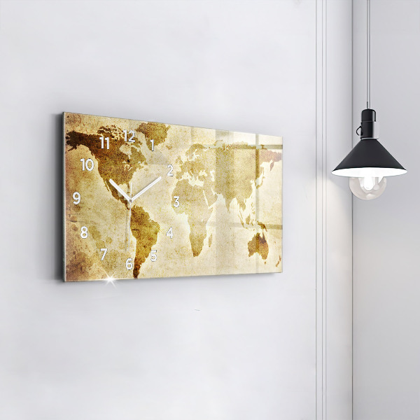Horizontální hodiny na skle Stará mapa světa