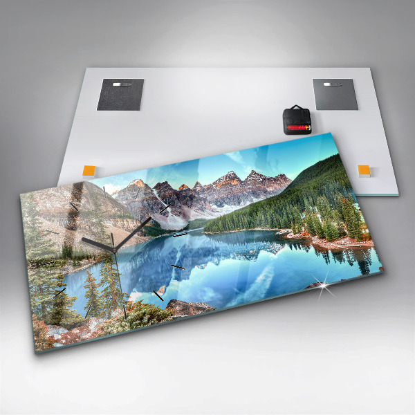 Horizontální hodiny na skle Hornatá krajina