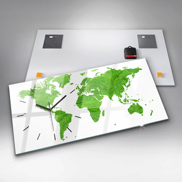 Horizontální hodiny na skle Mapa zelené trávy