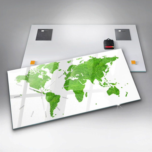 Horizontální hodiny na skle Mapa zelené trávy