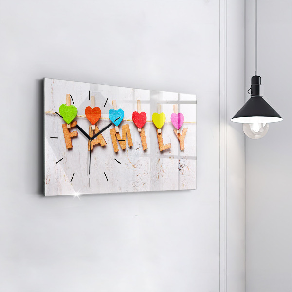 Horizontální hodiny na skle Rodinný nápis