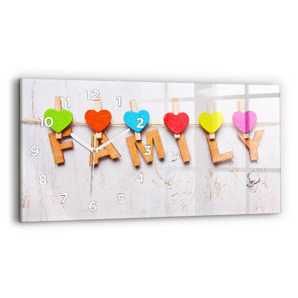 Horizontální hodiny na skle Rodinný nápis
