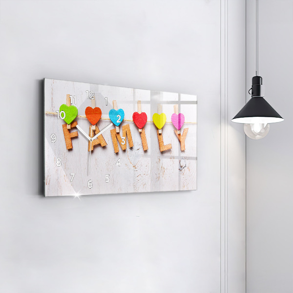 Horizontální hodiny na skle Rodinný nápis