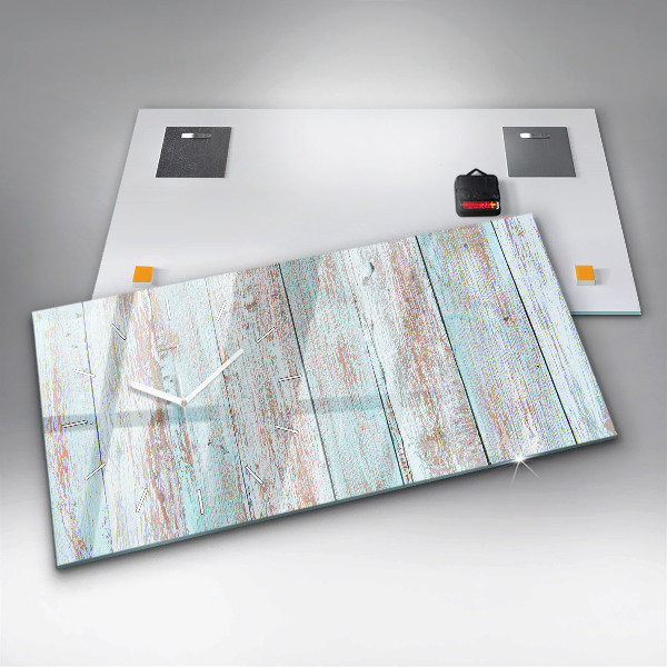 Horizontální hodiny na skle Pastelové dřevo