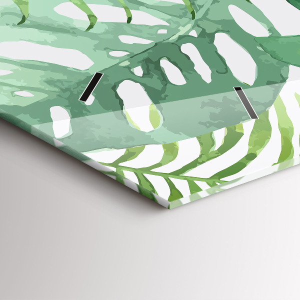 Horizontální hodiny na skle Zelené listy