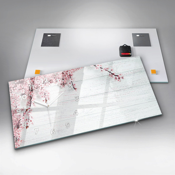 Horizontální hodiny na skle Jarní květiny