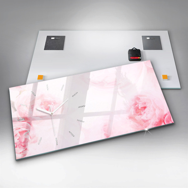 Horizontální hodiny na skle Rozkvetlé květiny