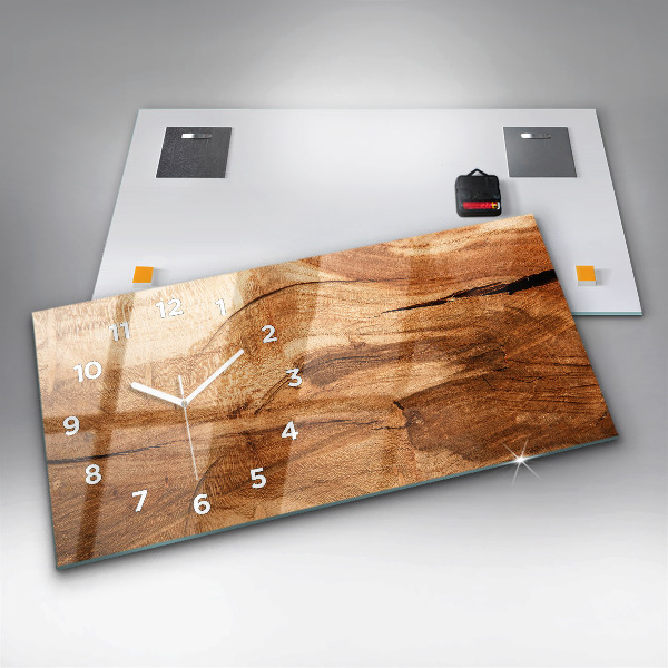 Horizontální hodiny na skle Textura dřeva