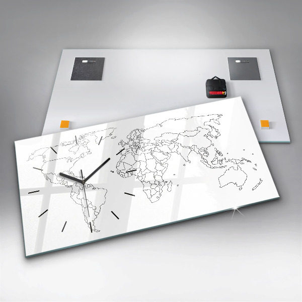 Horizontální hodiny na skle Obrysová mapa světa