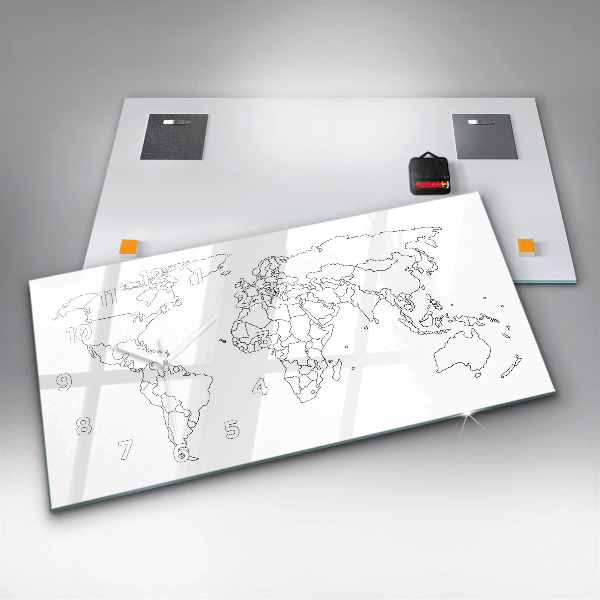 Horizontální hodiny na skle Obrysová mapa světa