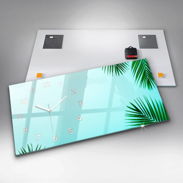 Horizontální skleněné hodiny na stěnu Palmové listy