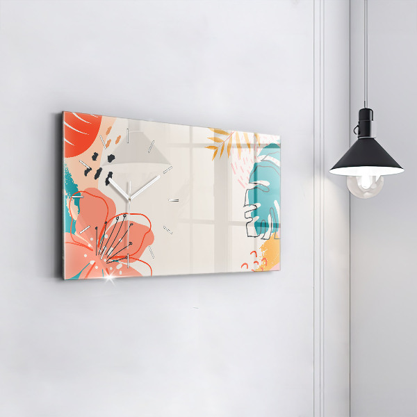 Horizontální skleněné hodiny na stěnu Havajské rostliny