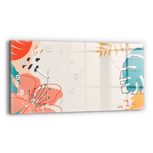 Horizontální skleněné hodiny na stěnu Havajské rostliny