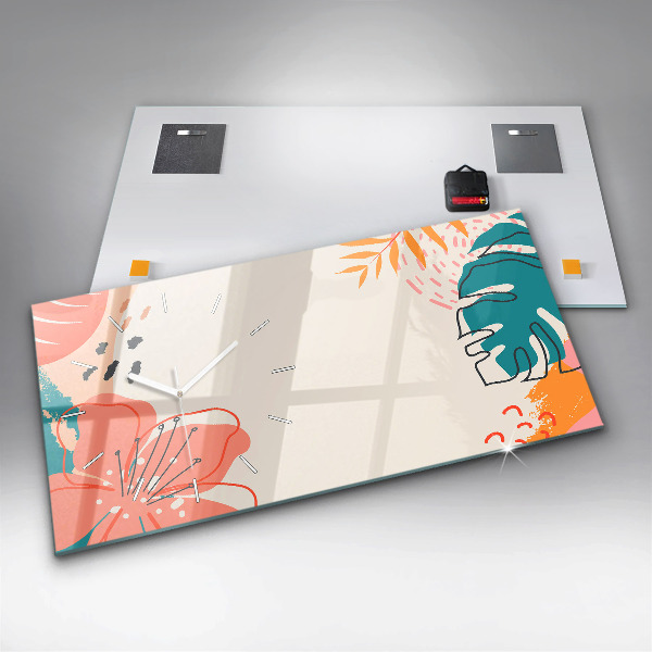 Horizontální skleněné hodiny na stěnu Havajské rostliny